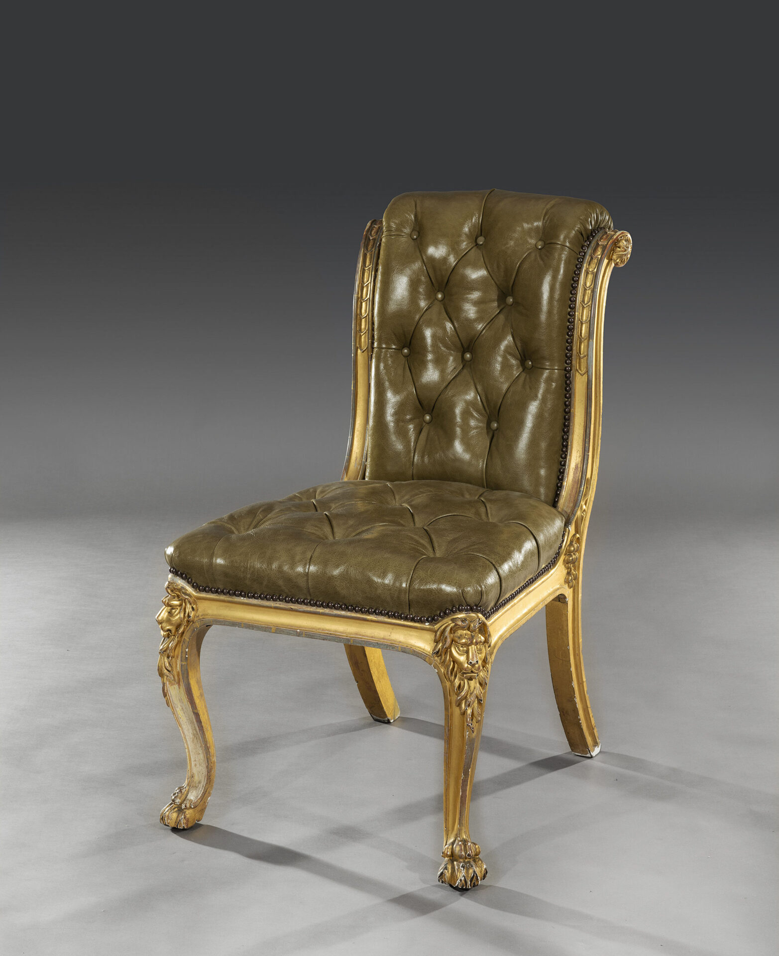Mid 19th Century Carved Giltwood Scandinavian Leather Chair - Freshfords Antiques