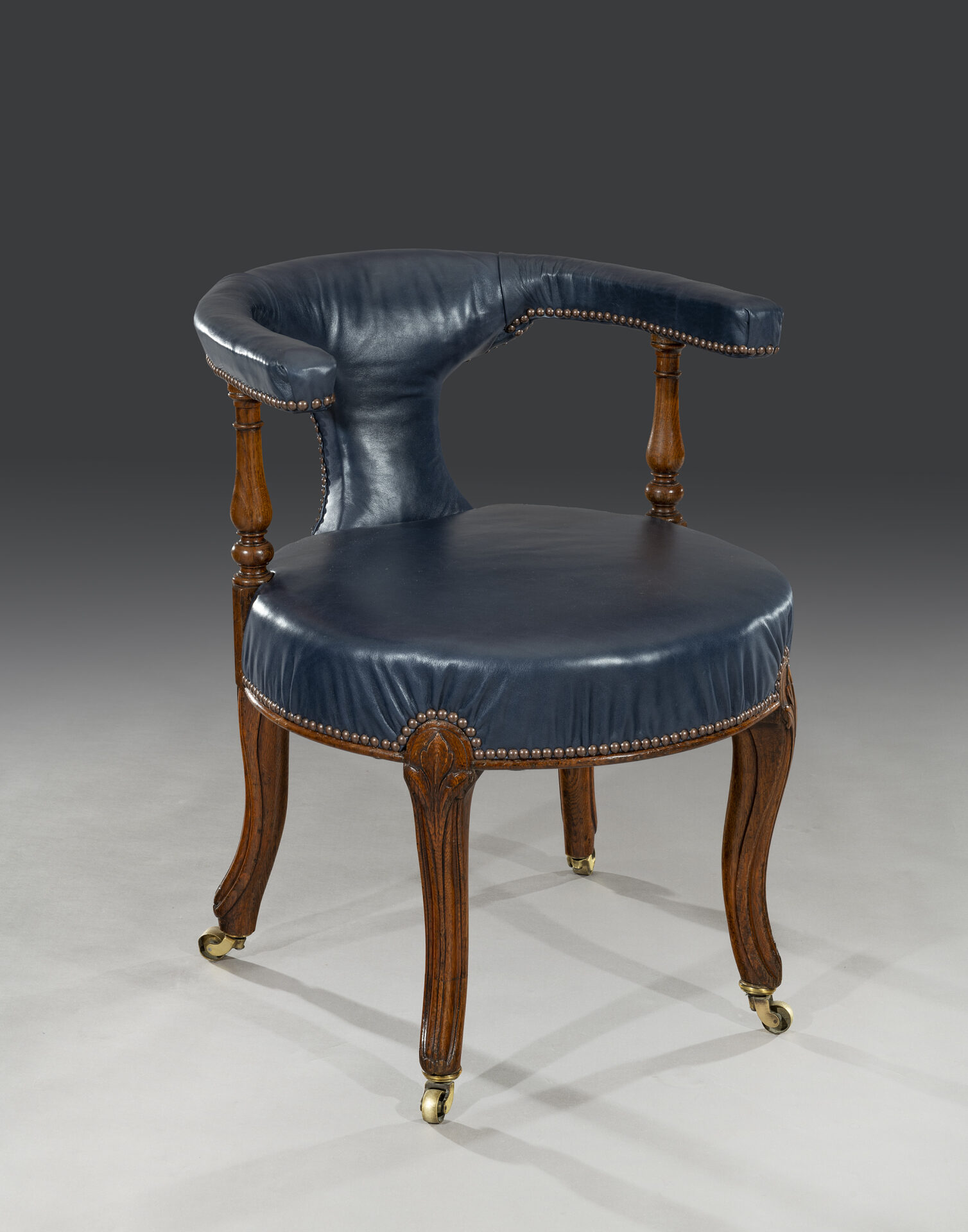 19th Century Circular Oak Desk Chair Stamped Gillow Freshfords