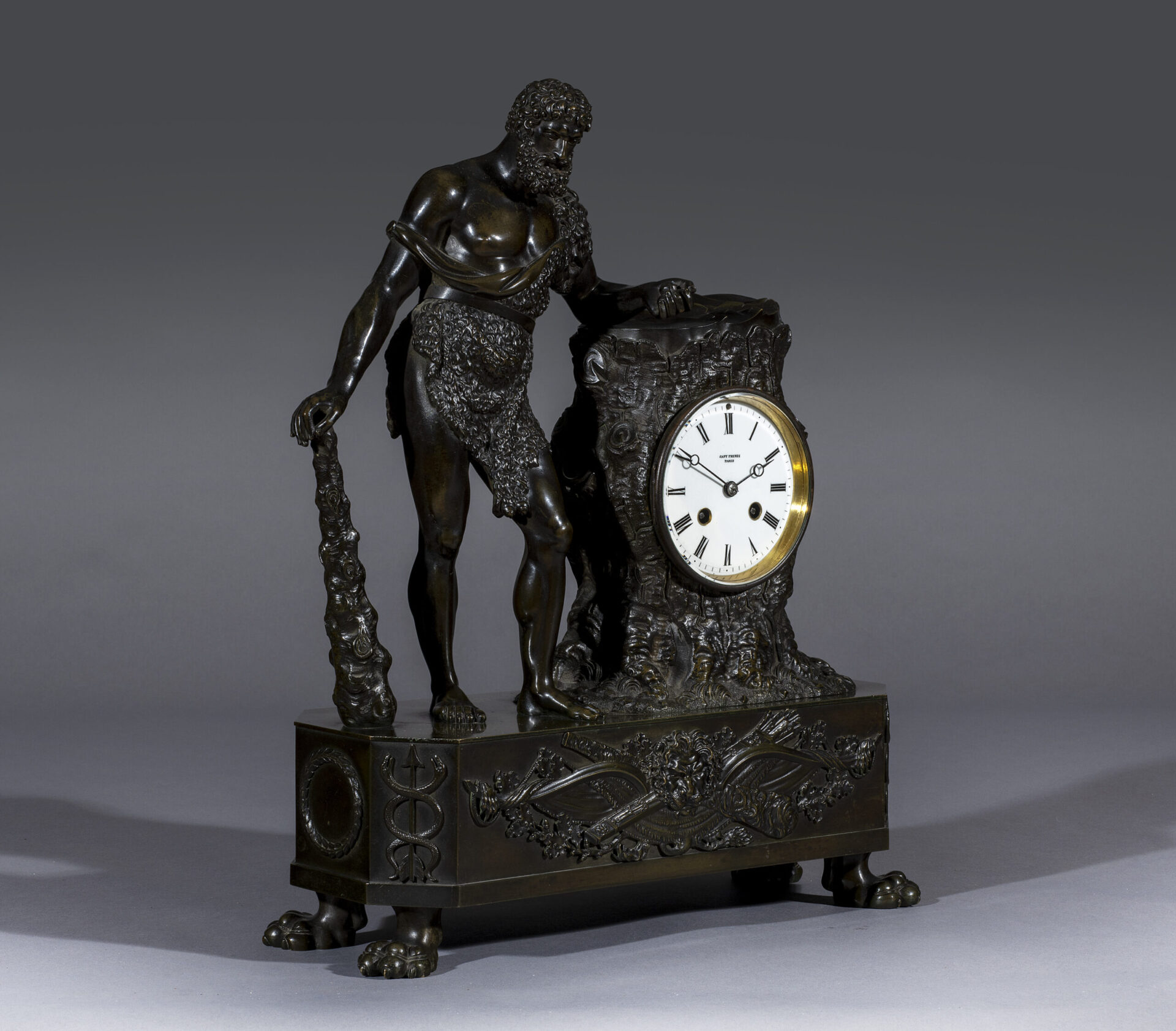 19th Century Bronze Figurine Mantel Clock of Hercules Retailed by Japy